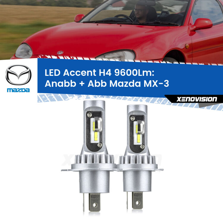 <strong>Kit LED per anabbaglianti + abbaglianti MX-3</strong>  1991 - 1998.</strong> Coppia lampade <strong>H4</strong> doppia intensità senza ventola e ultracompatte per installazioni in fari senza spazi.