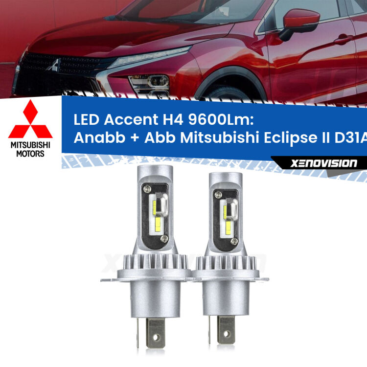 <strong>Kit LED per anabbaglianti + abbaglianti Eclipse II</strong> D31A 1995 - 1997.</strong> Coppia lampade <strong>H4</strong> doppia intensità senza ventola e ultracompatte per installazioni in fari senza spazi.