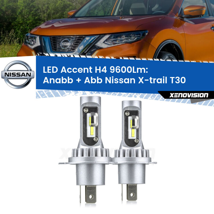 <strong>Kit LED per anabbaglianti + abbaglianti X-trail</strong> T30 2001 - 2007.</strong> Coppia lampade <strong>H4</strong> doppia intensità senza ventola e ultracompatte per installazioni in fari senza spazi.