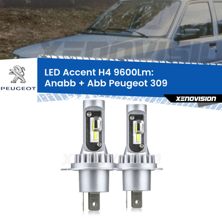 <strong>Kit LED per anabbaglianti + abbaglianti 309</strong>  1989 - 1993.</strong> Coppia lampade <strong>H4</strong> doppia intensità senza ventola e ultracompatte per installazioni in fari senza spazi.