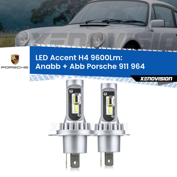 <strong>Kit LED per anabbaglianti + abbaglianti 911</strong> 964 1988 - 1993.</strong> Coppia lampade <strong>H4</strong> doppia intensità senza ventola e ultracompatte per installazioni in fari senza spazi.