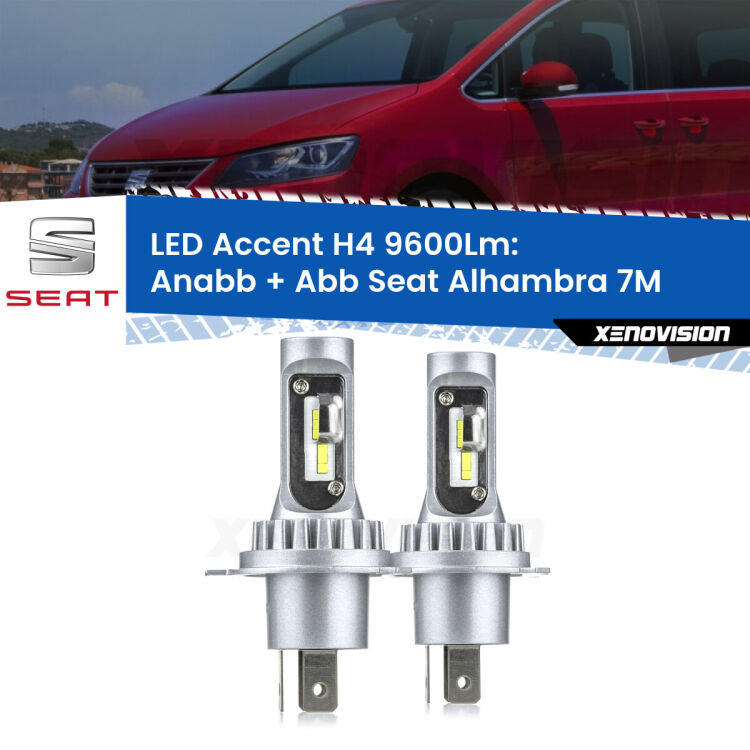 <strong>Kit LED per anabbaglianti + abbaglianti Alhambra</strong> 7M 1996 - 2000.</strong> Coppia lampade <strong>H4</strong> doppia intensità senza ventola e ultracompatte per installazioni in fari senza spazi.