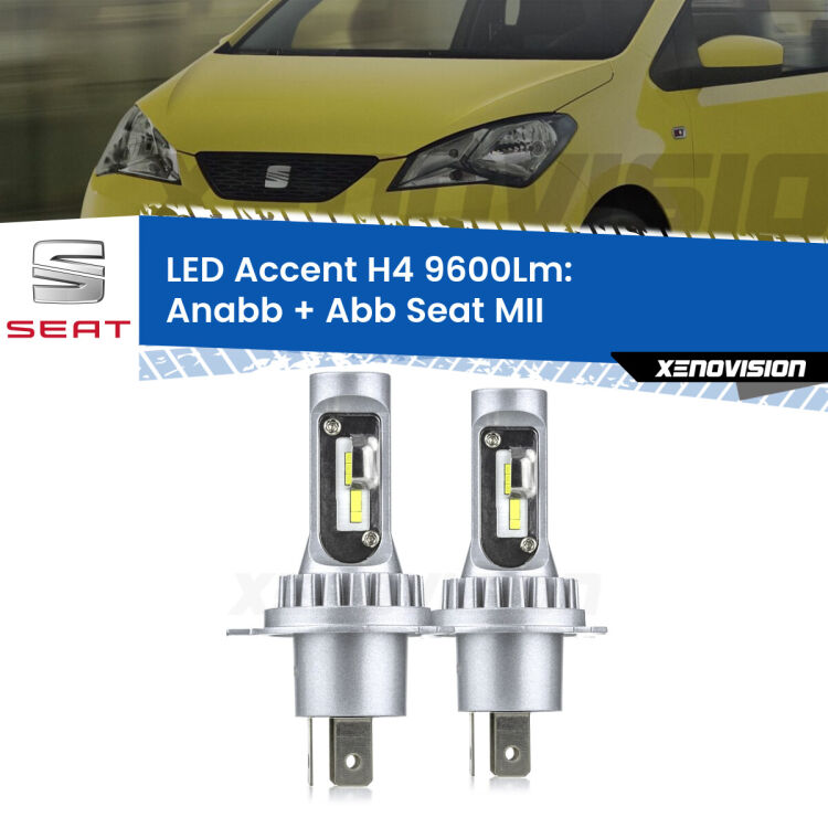 <strong>Kit LED per anabbaglianti + abbaglianti MII</strong>  2011 - 2021.</strong> Coppia lampade <strong>H4</strong> doppia intensità senza ventola e ultracompatte per installazioni in fari senza spazi.