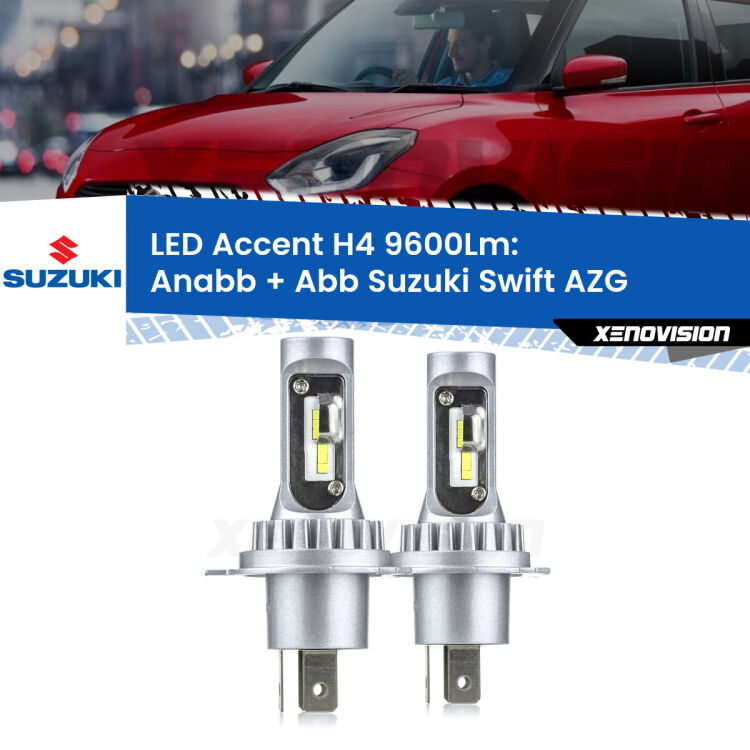 <strong>Kit LED per anabbaglianti + abbaglianti Swift</strong> AZG 2010 - 2016.</strong> Coppia lampade <strong>H4</strong> doppia intensità senza ventola e ultracompatte per installazioni in fari senza spazi.