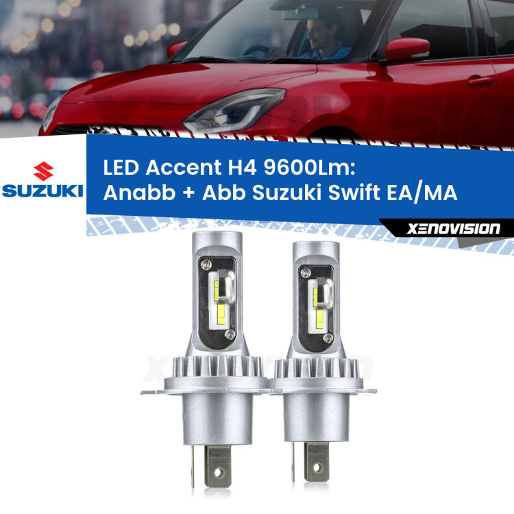 <strong>Kit LED per anabbaglianti + abbaglianti Swift</strong> EA/MA 1989 - 2003.</strong> Coppia lampade <strong>H4</strong> doppia intensità senza ventola e ultracompatte per installazioni in fari senza spazi.