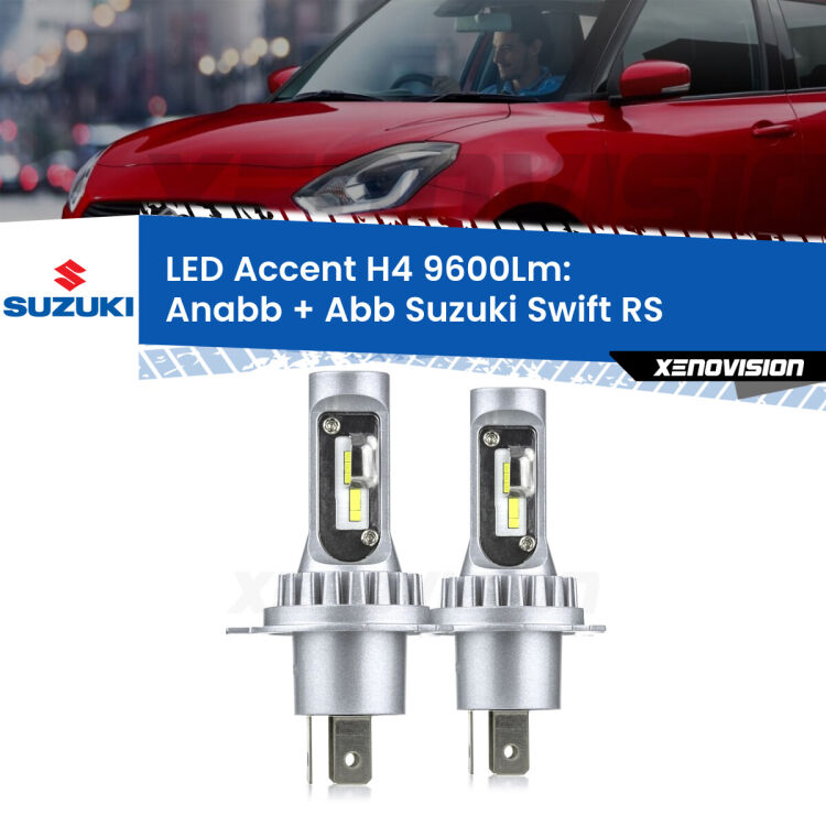 <strong>Kit LED per anabbaglianti + abbaglianti Swift</strong> RS 2005 - 2010.</strong> Coppia lampade <strong>H4</strong> doppia intensità senza ventola e ultracompatte per installazioni in fari senza spazi.