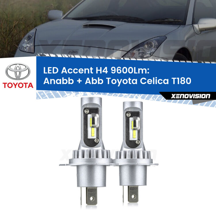 <strong>Kit LED per anabbaglianti + abbaglianti Celica</strong> T180 1989 - 1993.</strong> Coppia lampade <strong>H4</strong> doppia intensità senza ventola e ultracompatte per installazioni in fari senza spazi.