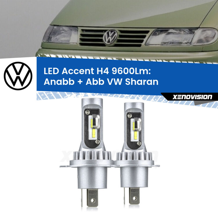 <strong>Kit LED per anabbaglianti + abbaglianti Sharan</strong>  a parabola singola.</strong> Coppia lampade <strong>H4</strong> doppia intensità senza ventola e ultracompatte per installazioni in fari senza spazi.