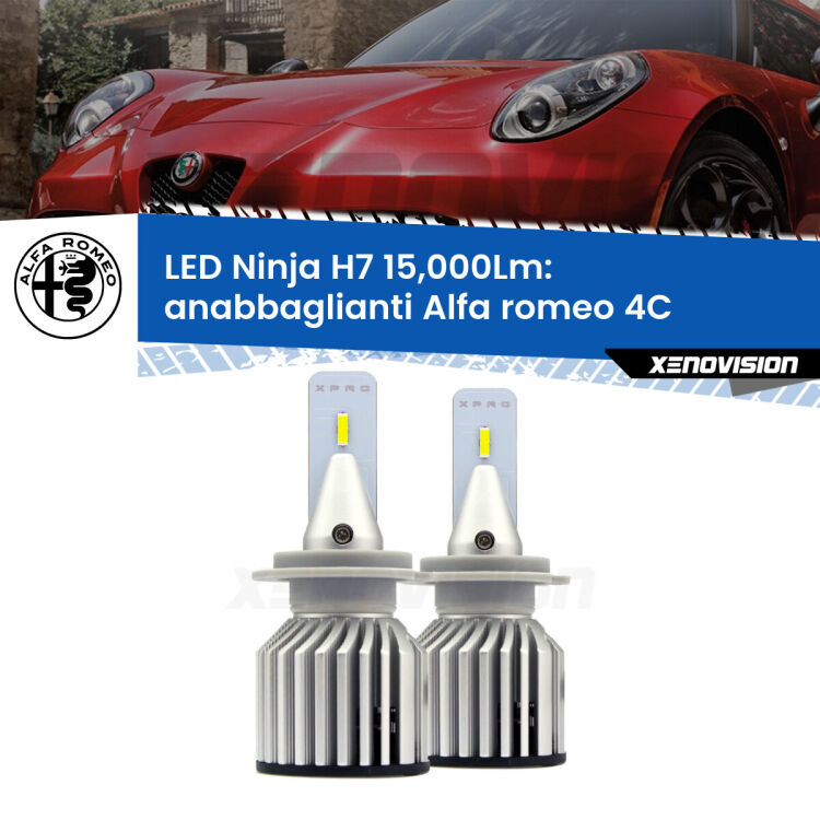 FINE SERIE: NO GARANZIA<strong>Kit anabbaglianti LED specifico per Alfa romeo 4C</strong>  2013 in poi. Lampade <strong>H7</strong> Canbus da 15.000Lumen di luminosità modello Ninja Xenovision.