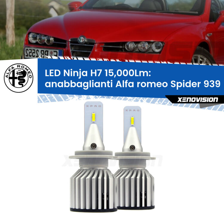 FINE SERIE: NO GARANZIA<strong>Kit anabbaglianti LED specifico per Alfa romeo Spider</strong> 939 2006 - 2010. Lampade <strong>H7</strong> Canbus da 15.000Lumen di luminosità modello Ninja Xenovision.