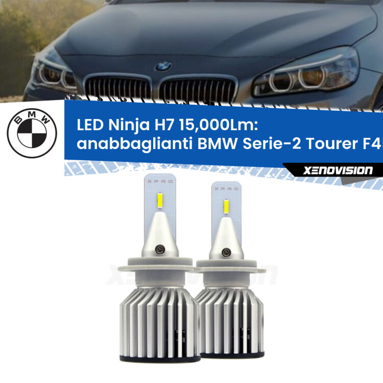 FINE SERIE: NO GARANZIA<strong>Kit anabbaglianti LED specifico per BMW Serie-2 Tourer</strong> F45, F46 2014 - 2018. Lampade <strong>H7</strong> Canbus da 15.000Lumen di luminosità modello Ninja Xenovision.