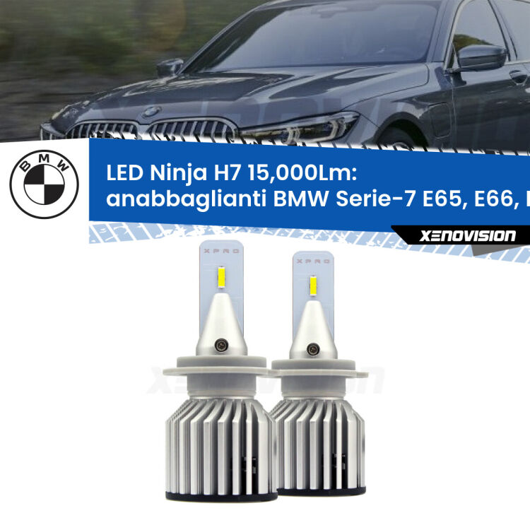 FINE SERIE: NO GARANZIA<strong>Kit anabbaglianti LED specifico per BMW Serie-7</strong> E65, E66, E67 2001 - 2008. Lampade <strong>H7</strong> Canbus da 15.000Lumen di luminosità modello Ninja Xenovision.