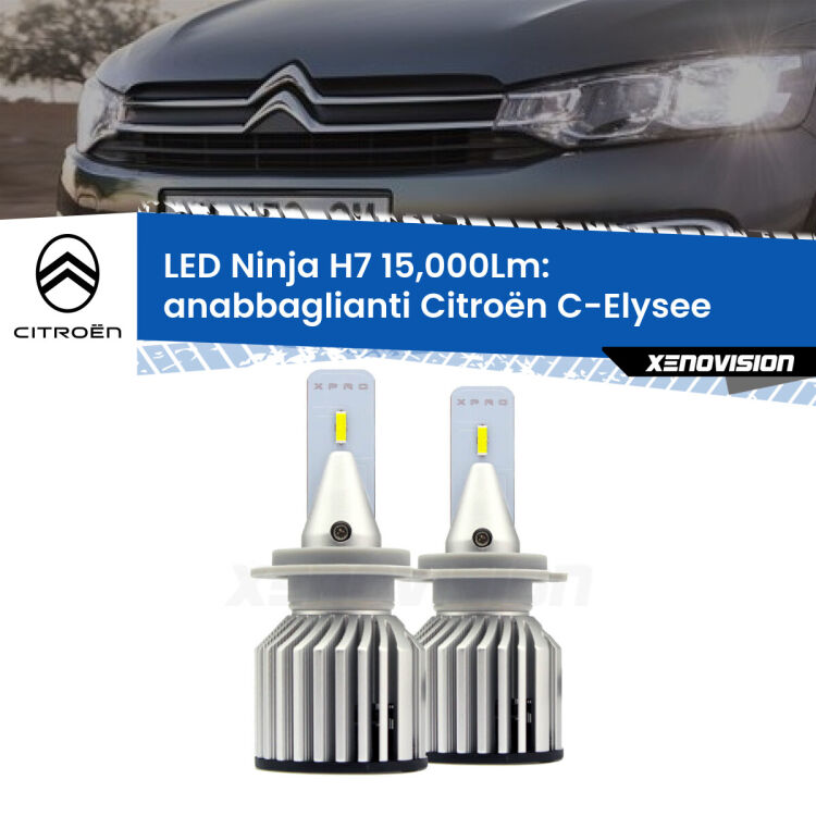 FINE SERIE: NO GARANZIA<strong>Kit anabbaglianti LED specifico per Citroën C-Elysee</strong>  2012 in poi. Lampade <strong>H7</strong> Canbus da 15.000Lumen di luminosità modello Ninja Xenovision.