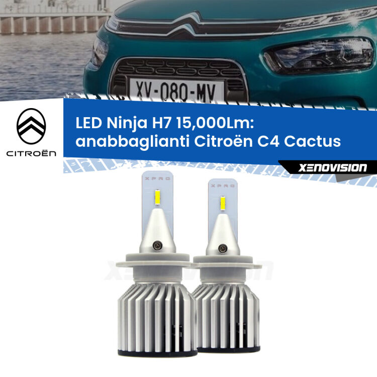 FINE SERIE: NO GARANZIA<strong>Kit anabbaglianti LED specifico per Citroën C4 Cactus</strong>  2014 in poi. Lampade <strong>H7</strong> Canbus da 15.000Lumen di luminosità modello Ninja Xenovision.