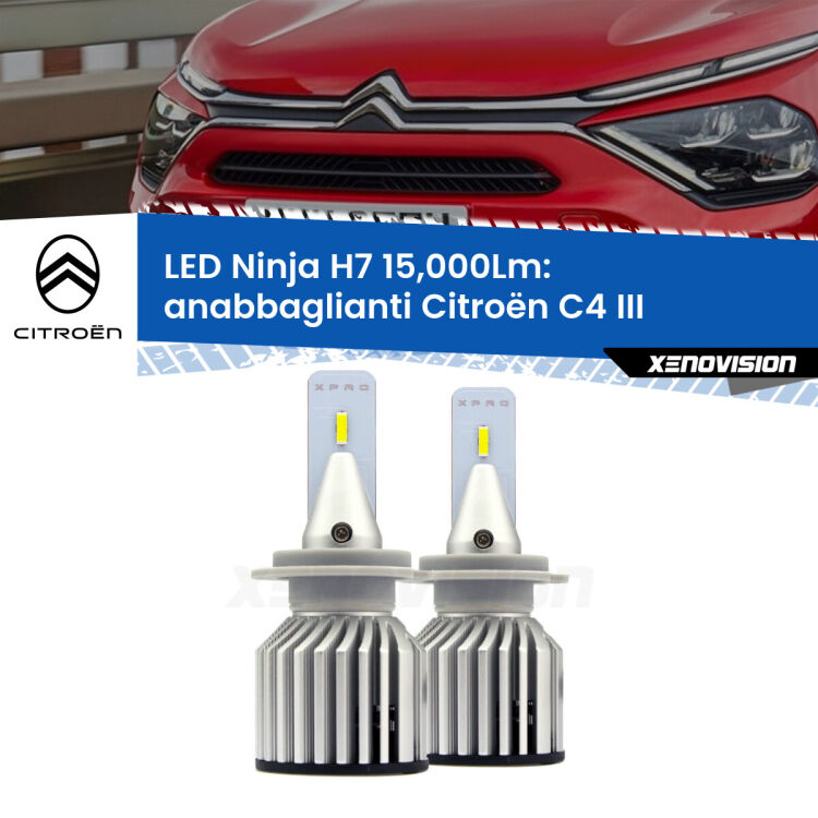 FINE SERIE: NO GARANZIA<strong>Kit anabbaglianti LED specifico per Citroën C4</strong> III 2020 in poi. Lampade <strong>H7</strong> Canbus da 15.000Lumen di luminosità modello Ninja Xenovision.