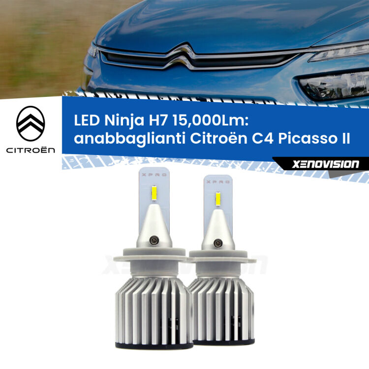 FINE SERIE: NO GARANZIA<strong>Kit anabbaglianti LED specifico per Citroën C4 Picasso</strong> II 2013 in poi. Lampade <strong>H7</strong> Canbus da 15.000Lumen di luminosità modello Ninja Xenovision.