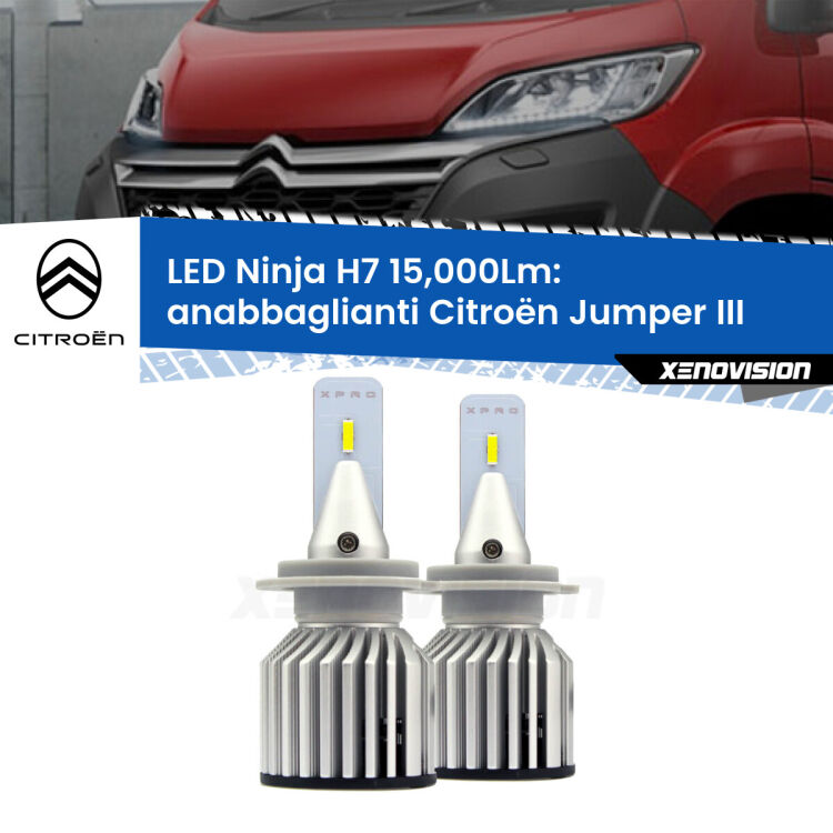 FINE SERIE: NO GARANZIA<strong>Kit anabbaglianti LED specifico per Citroën Jumper</strong> III in poi. Lampade <strong>H7</strong> Canbus da 15.000Lumen di luminosità modello Ninja Xenovision.