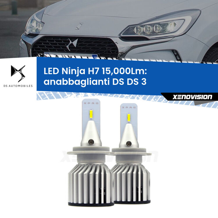 FINE SERIE: NO GARANZIA<strong>Kit anabbaglianti LED specifico per DS DS 3</strong>  2015 in poi. Lampade <strong>H7</strong> Canbus da 15.000Lumen di luminosità modello Ninja Xenovision.