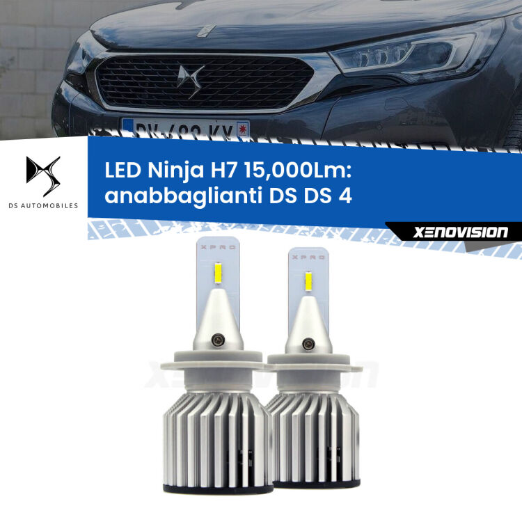 FINE SERIE: NO GARANZIA<strong>Kit anabbaglianti LED specifico per DS DS 4</strong>  2015 in poi. Lampade <strong>H7</strong> Canbus da 15.000Lumen di luminosità modello Ninja Xenovision.