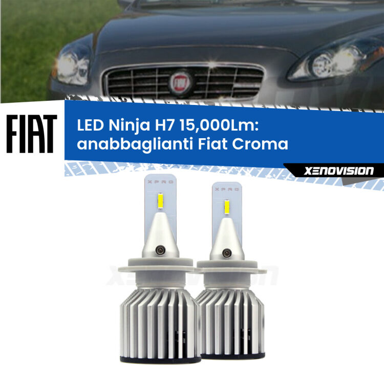 FINE SERIE: NO GARANZIA<strong>Kit anabbaglianti LED specifico per Fiat Croma</strong>  2005 - 2007. Lampade <strong>H7</strong> Canbus da 15.000Lumen di luminosità modello Ninja Xenovision.