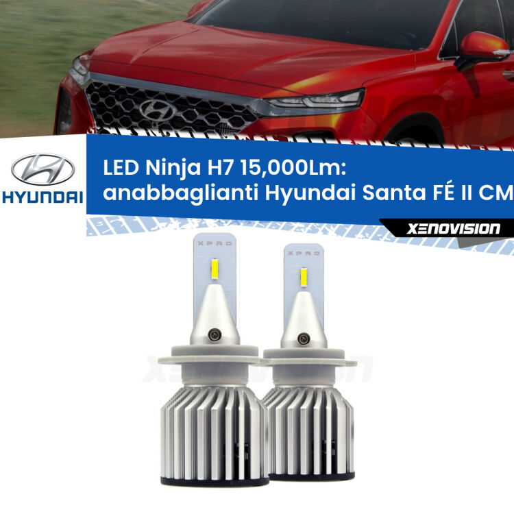 FINE SERIE: NO GARANZIA<strong>Kit anabbaglianti LED specifico per Hyundai Santa FÉ II</strong> CM lenticolare. Lampade <strong>H7</strong> Canbus da 15.000Lumen di luminosità modello Ninja Xenovision.