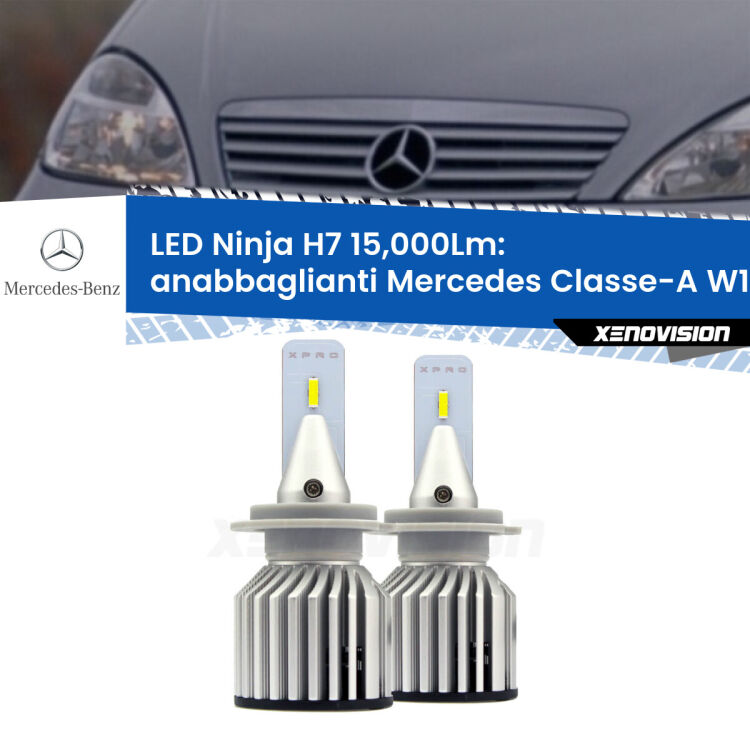 FINE SERIE: NO GARANZIA<strong>Kit anabbaglianti LED specifico per Mercedes Classe-A</strong> W168 1997 - 2004. Lampade <strong>H7</strong> Canbus da 15.000Lumen di luminosità modello Ninja Xenovision.