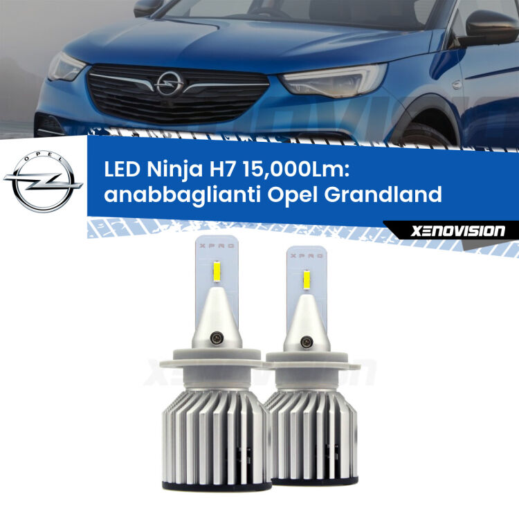 FINE SERIE: NO GARANZIA<strong>Kit anabbaglianti LED specifico per Opel Grandland</strong>  2017 in poi. Lampade <strong>H7</strong> Canbus da 15.000Lumen di luminosità modello Ninja Xenovision.