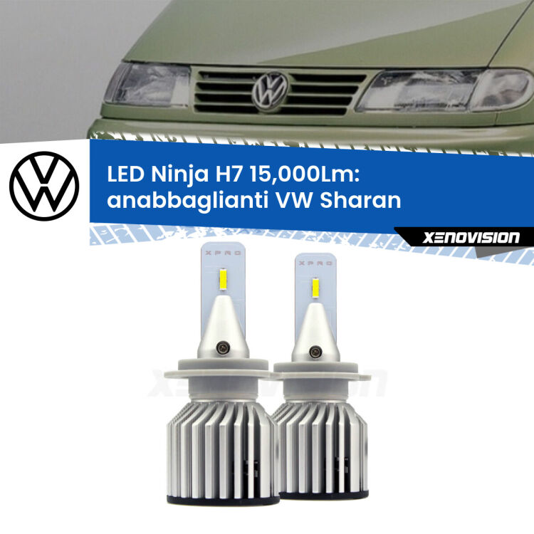 FINE SERIE: NO GARANZIA<strong>Kit anabbaglianti LED specifico per VW Sharan</strong>  a parabola doppia. Lampade <strong>H7</strong> Canbus da 15.000Lumen di luminosità modello Ninja Xenovision.