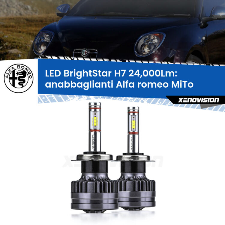 <strong>Kit LED anabbaglianti per Alfa romeo MiTo</strong>  2008 - 2018. </strong>Include due lampade Canbus H7 Brightstar da 24,000 Lumen. Qualità Massima.