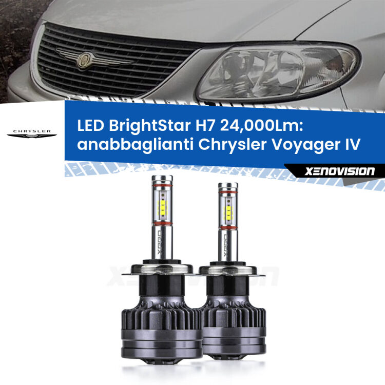 <strong>Kit LED anabbaglianti per Chrysler Voyager IV</strong>  2000 - 2007. </strong>Include due lampade Canbus H7 Brightstar da 24,000 Lumen. Qualità Massima.