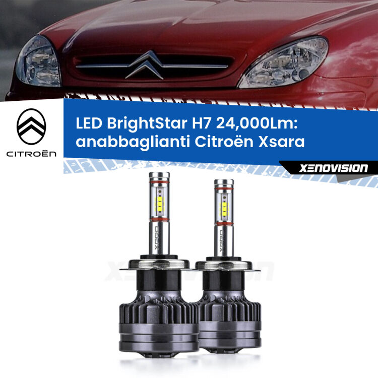 <strong>Kit LED anabbaglianti per Citroën Xsara</strong>  a parabola doppia. </strong>Include due lampade Canbus H7 Brightstar da 24,000 Lumen. Qualità Massima.