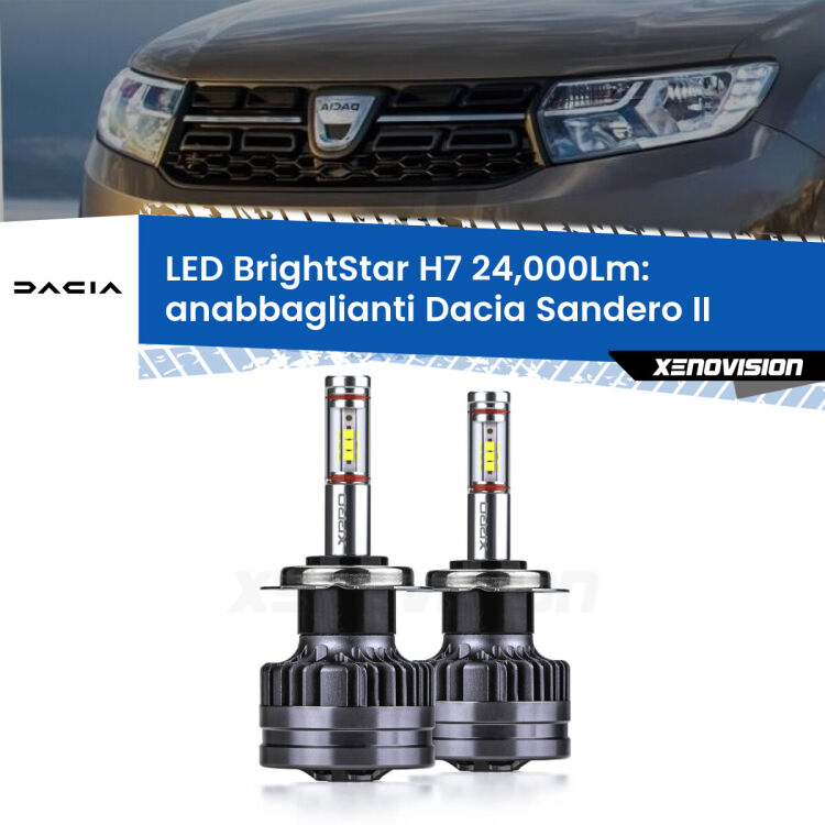 <strong>Kit LED anabbaglianti per Dacia Sandero II</strong>  a parabola doppia. </strong>Include due lampade Canbus H7 Brightstar da 24,000 Lumen. Qualità Massima.