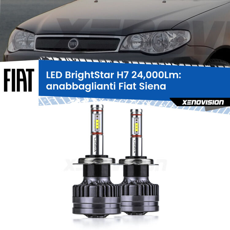 <strong>Kit LED anabbaglianti per Fiat Siena</strong>  a parabola doppia. </strong>Include due lampade Canbus H7 Brightstar da 24,000 Lumen. Qualità Massima.