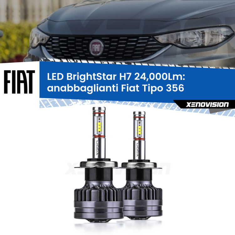 <strong>Kit LED anabbaglianti per Fiat Tipo</strong> 356 fari a parabola. </strong>Include due lampade Canbus H7 Brightstar da 24,000 Lumen. Qualità Massima.