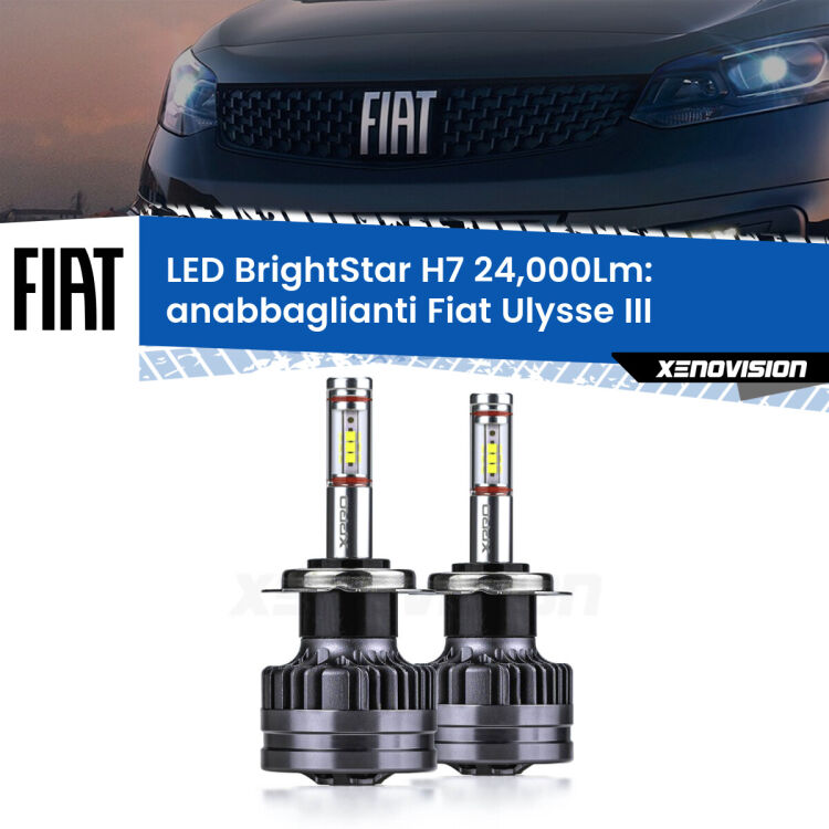 <strong>Kit LED anabbaglianti per Fiat Ulysse</strong> III 2022 in poi. </strong>Include due lampade Canbus H7 Brightstar da 24,000 Lumen. Qualità Massima.