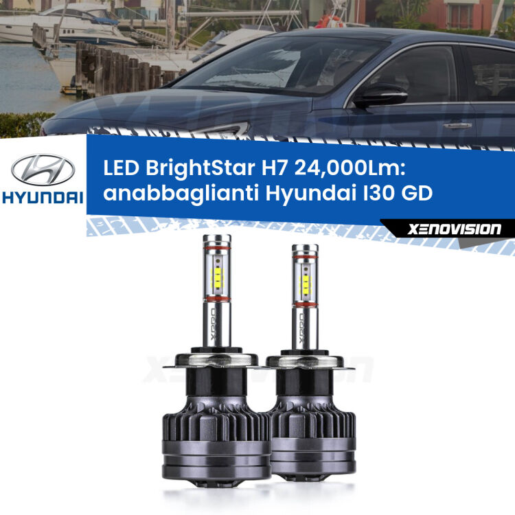 <strong>Kit LED anabbaglianti per Hyundai I30</strong> GD 2011 - 2017. </strong>Include due lampade Canbus H7 Brightstar da 24,000 Lumen. Qualità Massima.