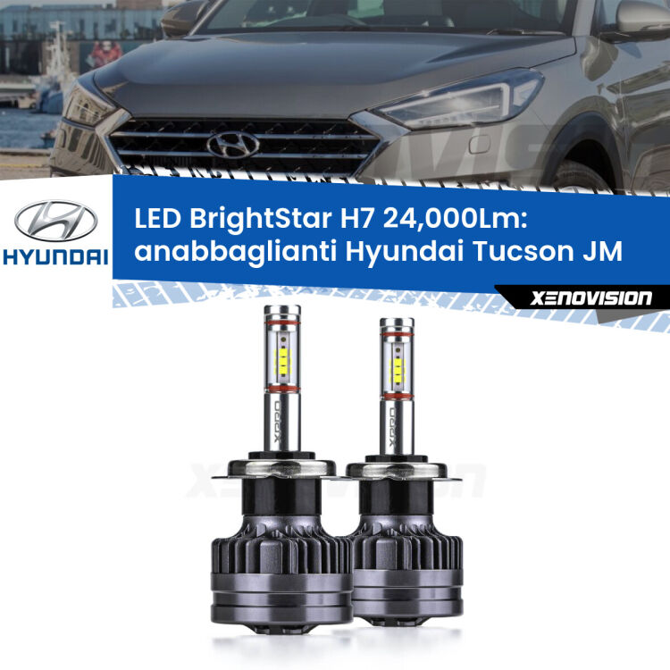 <strong>Kit LED anabbaglianti per Hyundai Tucson</strong> JM restyling. </strong>Include due lampade Canbus H7 Brightstar da 24,000 Lumen. Qualità Massima.