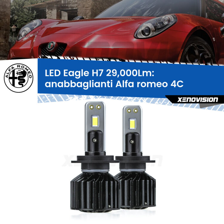 <strong>Kit anabbaglianti LED specifico per Alfa romeo 4C</strong>  2013 in poi. Lampade <strong>H7</strong> Canbus da 29.000Lumen di luminosità modello Eagle Xenovision.