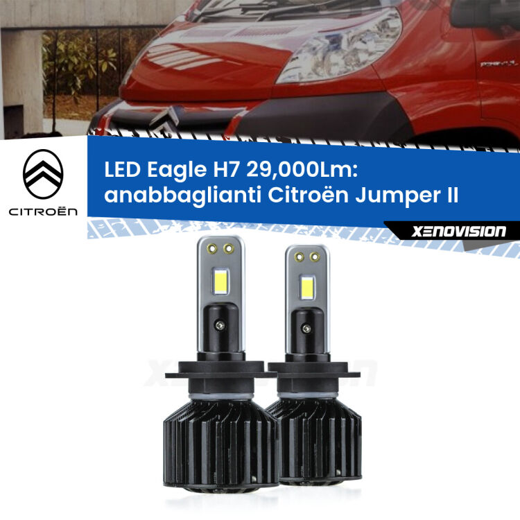 <strong>Kit anabbaglianti LED specifico per Citroën Jumper</strong> II 2002 in poi. Lampade <strong>H7</strong> Canbus da 29.000Lumen di luminosità modello Eagle Xenovision.