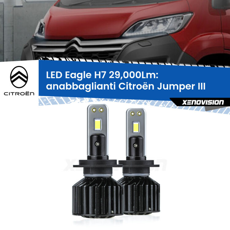 <strong>Kit anabbaglianti LED specifico per Citroën Jumper</strong> III in poi. Lampade <strong>H7</strong> Canbus da 29.000Lumen di luminosità modello Eagle Xenovision.