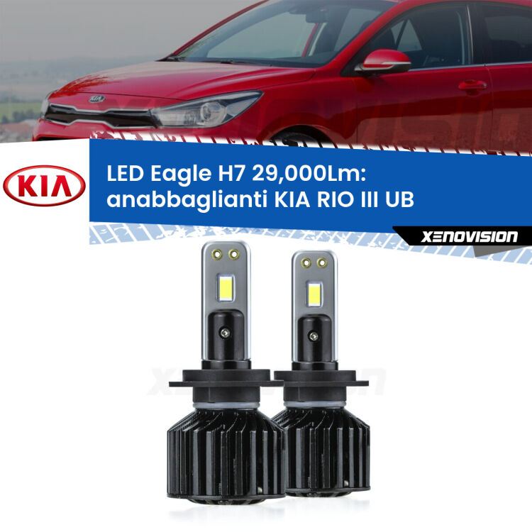 <strong>Kit anabbaglianti LED specifico per KIA RIO III</strong> UB 2011 - 2016. Lampade <strong>H7</strong> Canbus da 29.000Lumen di luminosità modello Eagle Xenovision.