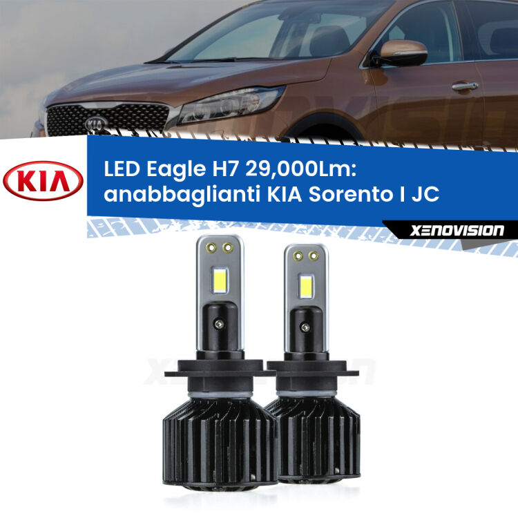 <strong>Kit anabbaglianti LED specifico per KIA Sorento I</strong> JC 2002 - 2008. Lampade <strong>H7</strong> Canbus da 29.000Lumen di luminosità modello Eagle Xenovision.