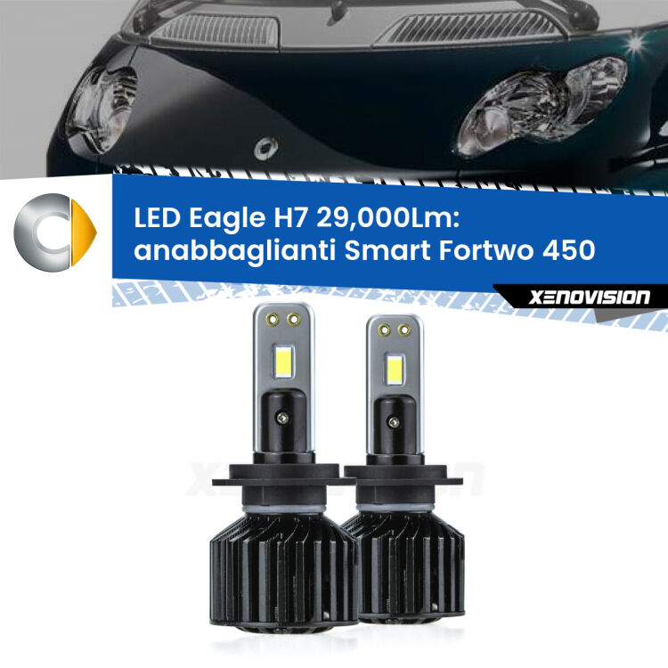 <strong>Kit anabbaglianti LED specifico per Smart Fortwo</strong> 450 2004 - 2007. Lampade <strong>H7</strong> Canbus da 29.000Lumen di luminosità modello Eagle Xenovision.