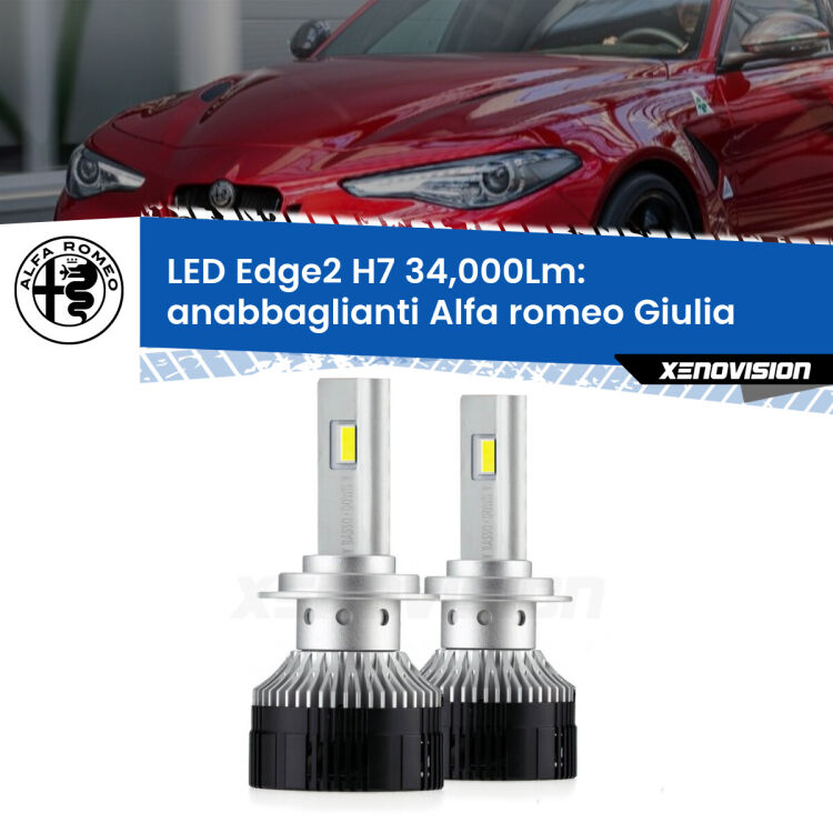 <strong>Kit anabbaglianti LED per Alfa romeo Giulia</strong>  2015 in poi.</strong>.Coppia lampade <strong>H7</strong> modello Edge v3.0 di Xenovision.