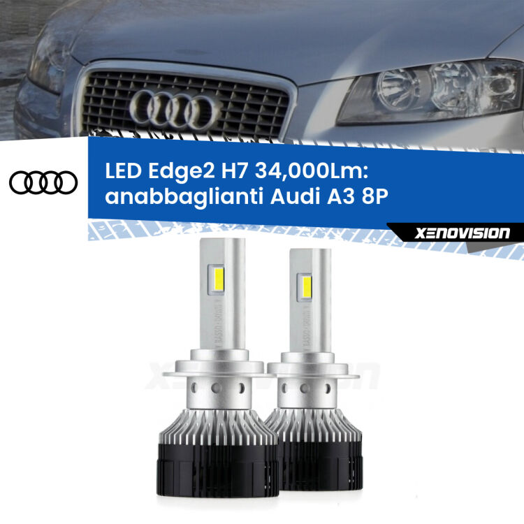 <strong>Kit anabbaglianti LED per Audi A3</strong> 8P 2003 - 2012.</strong>.Coppia lampade <strong>H7</strong> modello Edge v3.0 di Xenovision.