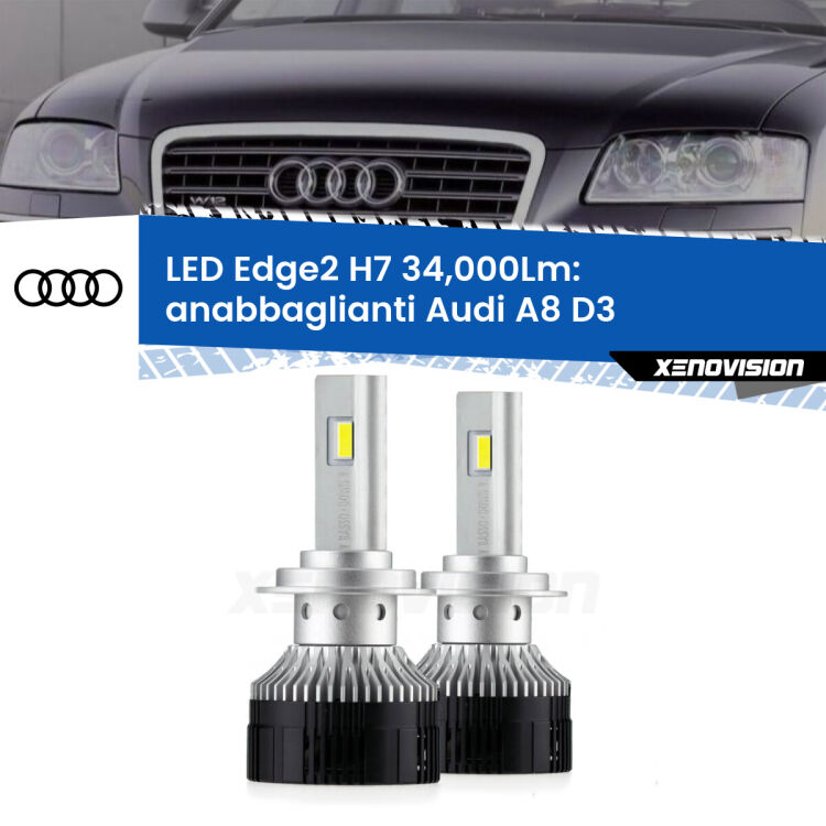 <strong>Kit anabbaglianti LED per Audi A8</strong> D3 2002 - 2009.</strong>.Coppia lampade <strong>H7</strong> modello Edge v3.0 di Xenovision.