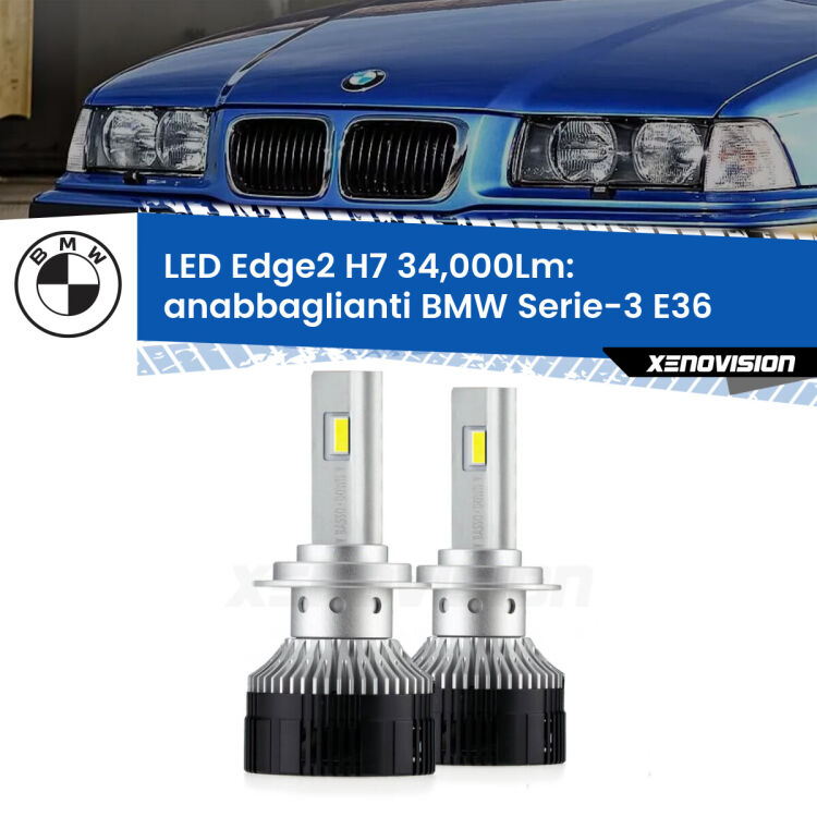 <strong>Kit anabbaglianti LED per BMW Serie-3</strong> E36 1994 - 1998.</strong>.Coppia lampade <strong>H7</strong> modello Edge v3.0 di Xenovision.