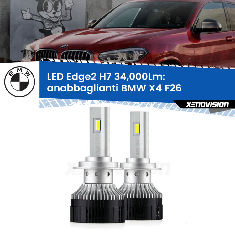 <strong>Kit anabbaglianti LED per BMW X4</strong> F26 2014 - 2017.</strong>.Coppia lampade <strong>H7</strong> modello Edge v3.0 di Xenovision.