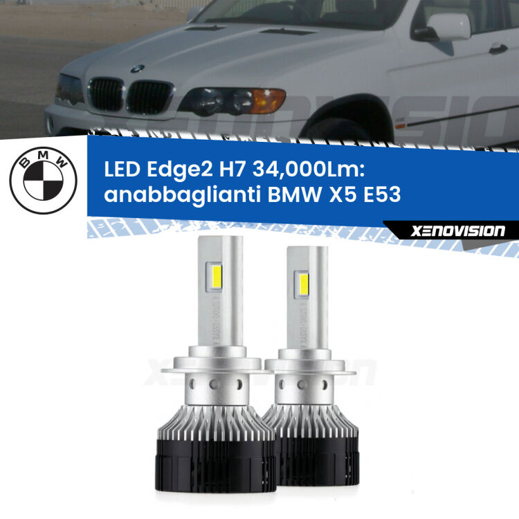 <strong>Kit anabbaglianti LED per BMW X5</strong> E53 1999 - 2003.</strong>.Coppia lampade <strong>H7</strong> modello Edge v3.0 di Xenovision.