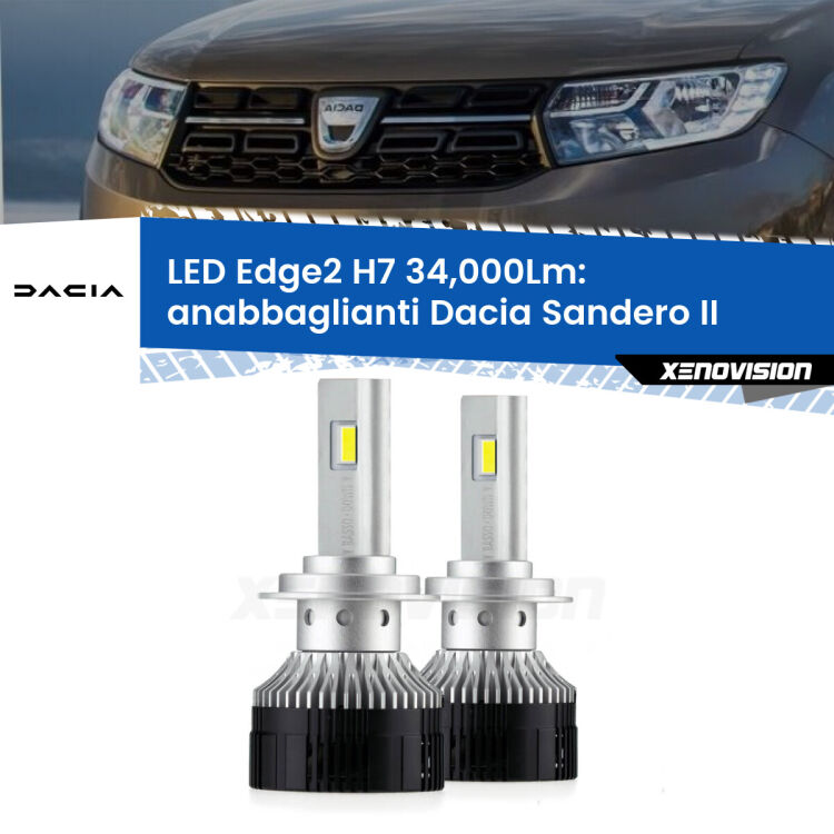 <strong>Kit anabbaglianti LED per Dacia Sandero II</strong>  a parabola doppia.</strong>.Coppia lampade <strong>H7</strong> modello Edge v3.0 di Xenovision.